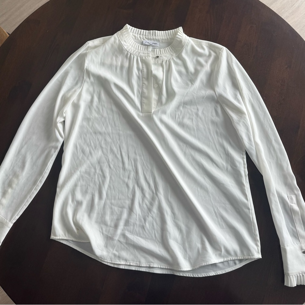 Calvin Klein White Pleated Collar Blouse
